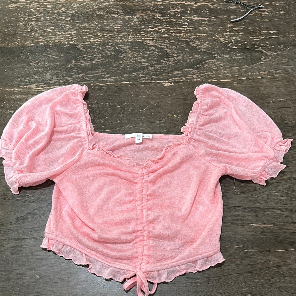 June&Hudson Pink Puff Sleeve Crop Blouse